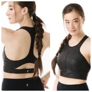 Zyia active Black Flower Power Cut Out Racerback High Neck Sports Bra Size XL